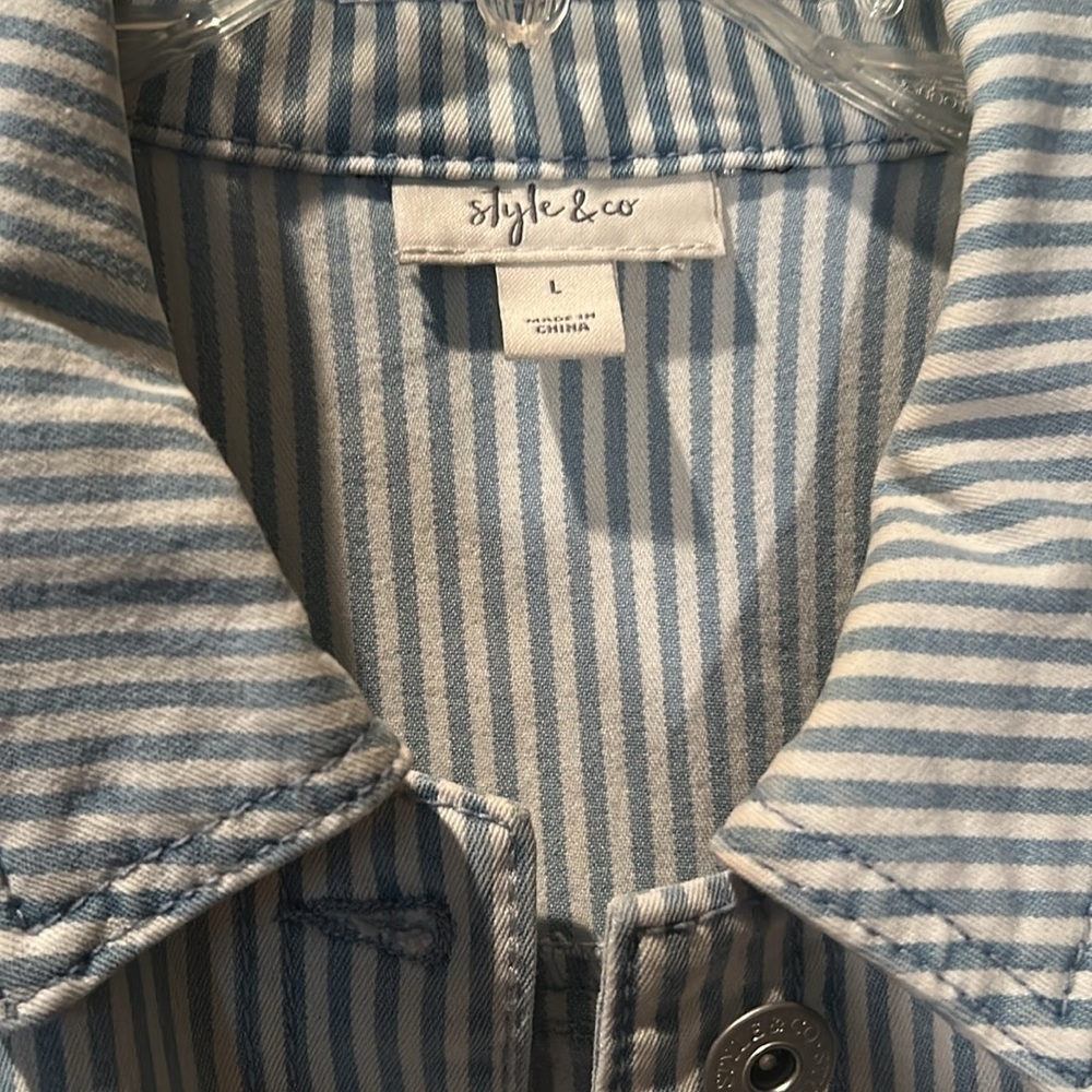 Style & Co. Blue and White Striped Jean Jacket - Picture 2 of 3